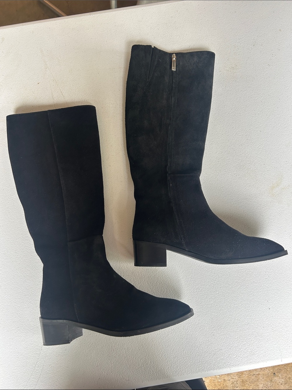 Aquatalia Black Suede Mid-Calf Heeled Boots